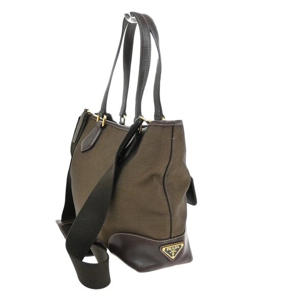 PRADA MILANO Logo 2Way Shoulder Hand Bag Jacquard Leather Brown GHW - Picture 4 of 15